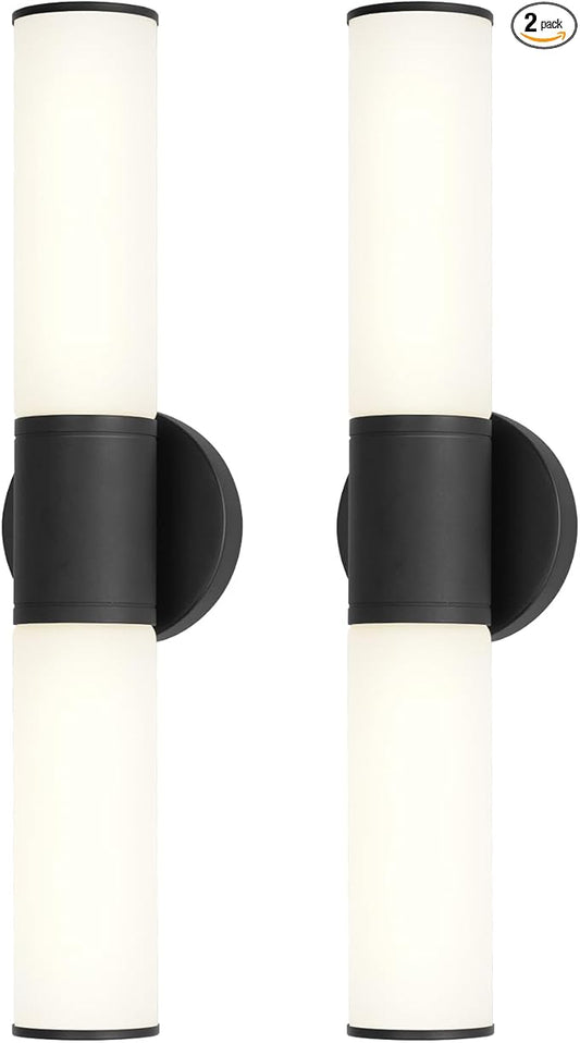 2-Light Bathroom Vanity Lighting Fixture, Black Wall Sconce with Opal White Glass, E26 Stocket Indoor Wall Lamp, Modern Mirror Light. 2 Pack