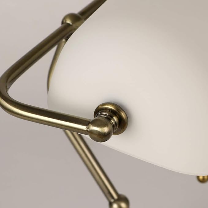 Glass Bankers Desk Lamp with Pull Chain Switch Plug in Fixture,Satin Brass Finish (White)