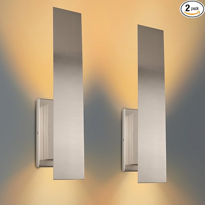 Edwarmlux Indoor Wall Sconces, Modern Wall Lights, Up and Down Wall Mount Light, Dimmable Hardwired Wall Light for Bedroom, Living Room, Hallway, GU10 Bulbs Excluded, 2 Pack (Brushed Nickel)