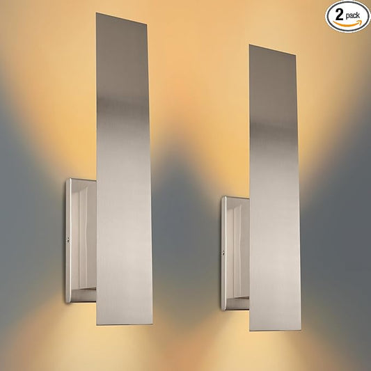 Edwarmlux Indoor Wall Sconces, Modern Wall Lights, Up and Down Wall Mount Light, Dimmable Hardwired Wall Light for Bedroom, Living Room, Hallway, GU10 Bulbs Excluded, 2 Pack (Brushed Nickel)