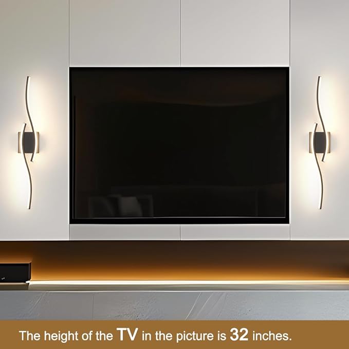 Daunton Modern Hardwired Wall Sconce Set of 2, LED Black Wall Light with Remote Control, RC Dimmable LED Wall Light Indoor, Wall Decor for Hallway Bedroom Living Room TV Wall, 27.5 in, Timer, Memory