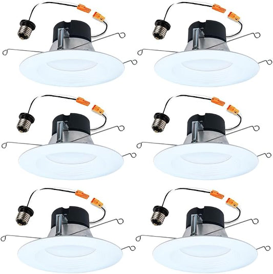 HALO 5 inch / 6 inch LED Recessed Light Trim with 5 Color Temperatures, Dimmable Baffle Can Lights for Ceiling, 6-Pack. 750 Lumens LT56079FS1EWHR6PK