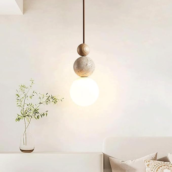 Modern Indoor Pendant Light Natural Stone Spherical Hanging Light Frosted White Glass Suspension Pendant Lamp for Bedside Restaurant Kitchen Island Aisle Bar Club Chandelier