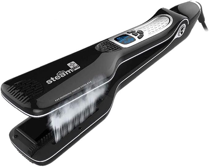Professional Steam Hair Straightener Brush Ceramic Flat Iron, Electric Hair Crimper Heating Comb Straightening Iron, Fast Steamer Hair Styling Appliances For All Hair Types (Black)
