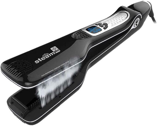 Professional Steam Hair Straightener Brush Ceramic Flat Iron, Electric Hair Crimper Heating Comb Straightening Iron, Fast Steamer Hair Styling Appliances For All Hair Types (Black)