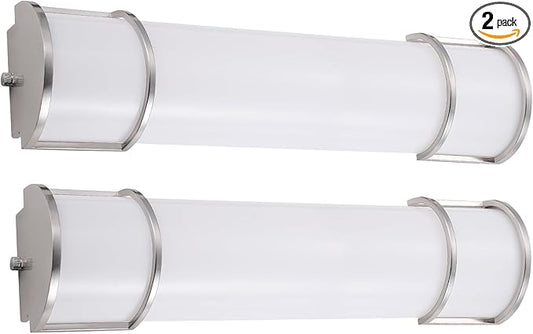 ASD LED 24" Vanity Flush Mount Light Fixture, Linear Bathroom Lighting Bar | 3CCT, Dimmable, Energy Star, ETL Listed | 25W 1950LM 3000-5000K 120V | Long Bath Wall Sconce Over Mirror | Nickel, 2 Pack
