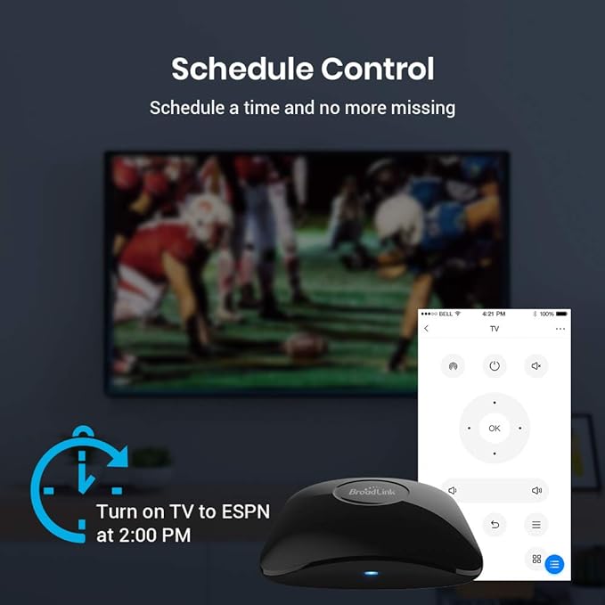 Broadlink Rm4 Pro Universal Remote with Sensor Cable, RF/IR Remote Control for TV, AC, Fans, Smart Home Hub Compatible with Alexa, Google Assistant, IFTTT, 2.4GHz WiFi Only