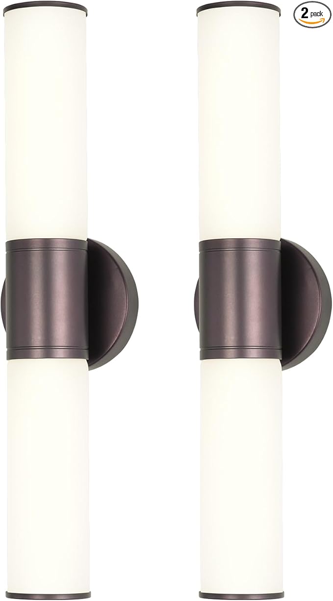 2-Light Bathroom Vanity Lighting Fixture, Oil Rubbed Bronze Wall Sconce with Opal White Glass, E26 Stocket Indoor Wall Lamp, Modern Mirror Light. 2 Pack