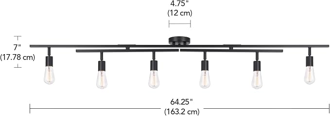 Globe Electric 64000125 64" 6-Light Double Center Swivel Track Lighting, Matte Black, Adjustable Pivoting Heads, Center Canopy, Modern Ceiling Light for Kitchen Island, Hallway, or Dining Room