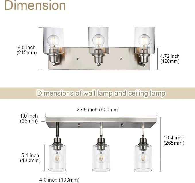 3 Light Interior Wall Mounted Lights Metal Black Bathroom Lighting Multi-Directional Rotating Metal Ceiling Light Fixture with Clear Glass Industrial Spotlight for Kitchen Foyer