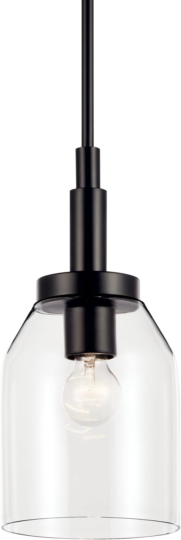 Kichler Madden 1-Light Mini Pendant Light with Clear Glass in Black, Modern Kitchen Island Hanging Light Fixture for Bathroom or Kitchen, Sloped Ceiling Compatible (15" x 7"), 52725BK