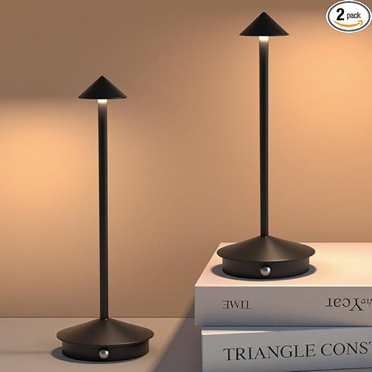 2 Pack LED Rechargeable Cordless Table Lamps,Portable Outdoor 5000mAh Battery Operated Table Light Touch Control 3 Color Dimmable for Patio/Cofee/Restaurant/Camping/Dining/Bedroom-Black