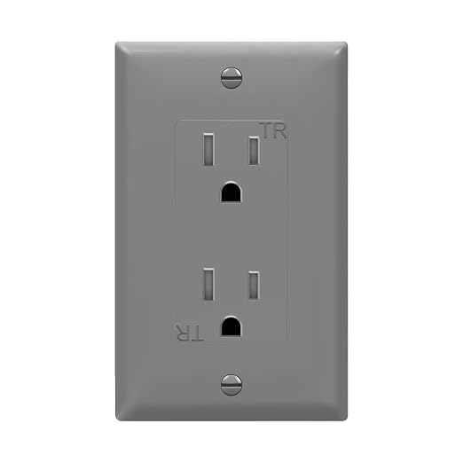 ENERLITES Decorator Receptacle Outlet with Wall Plate, Tamper-Resistant, Gloss Finish, Residential Grade, 3-Wire, Self-Grounding, 2-Pole, 15A 125V, UL Listed, 61501-TR-GYWP, Gray