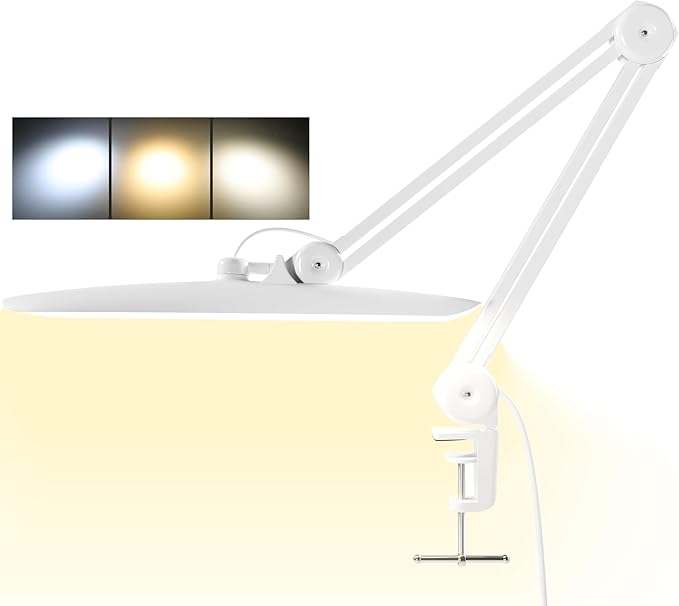 3000 Lumens Adjustable LED Desk Lamp & Task Lamp - Bright, Dimmable Lighting for Office, Crafts, Nails &Salon with Clamp kunzl (CCT, White)