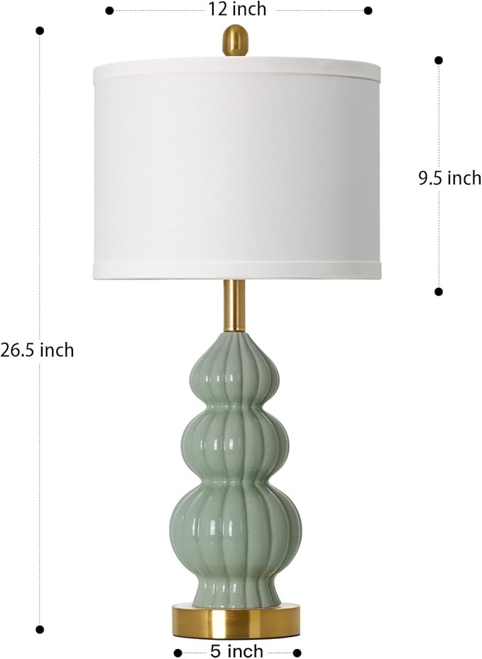 Cinyirong 28" Green Ceramic Table Lamps Set of 2, Modern Bedside Lamps for Night Stands, Triple Gourd Table Lamp for Living Room End Table or Bedroom Nightstand (2 LED Bulbs Included)