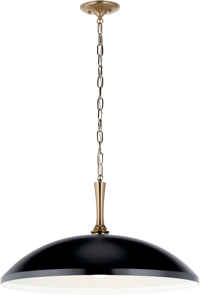 Kichler Delarosa 1-Light Pendant Light Fixture, Oversized Kitchen Island Hanging Light with Black Shade and Champagne Bronze Hardware, for Dining Room or Kitchen (12.75" x 24.25"), 52637BK