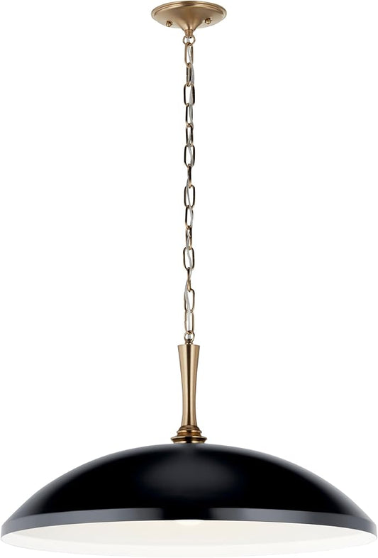 Kichler Delarosa 1-Light Pendant Light Fixture, Oversized Kitchen Island Hanging Light with Black Shade and Champagne Bronze Hardware, for Dining Room or Kitchen (12.75" x 24.25"), 52637BK