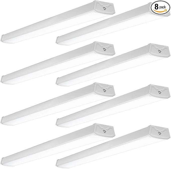 Sunco 8 Pack LED Garage Ceiling Lights Wraparound Fixture 4FT,Linkable Shop Light, 3500 LM, 40W=300W, 5000K Daylight, Hardwired, Surface Mount, Utility Workshop Light ETL