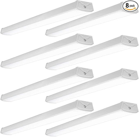 Sunco 8 Pack LED Garage Ceiling Lights Wraparound Fixture 4FT,Linkable Shop Light, 3500 LM, 40W=300W, 6000K Daylight Deluxe, Hardwired, Surface Mount, Utility Workshop Light ETL.