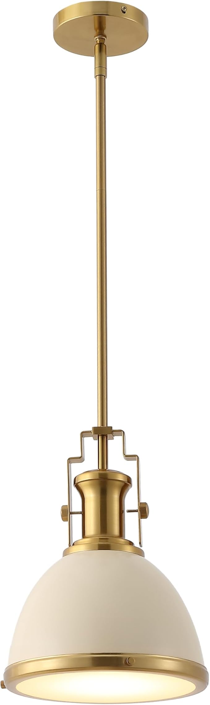 JONATHAN Y JYL9535F 10" Modern Industrial Dome Pendant Light, Farmhouse Hanging Light Fixture in Almond and Brass Gold, Adjustable Height Metal Lighting for Kitchen Island, Dining Room, Entryway