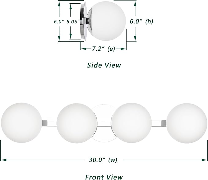 Chrome Globe Bathroom Vanity Light Fixtures, Modern 4 Lights Wall Lighting, Porch Wall Mount Light Fixture for Bathroom, Over Mirror Cabinets Hallway Stairs