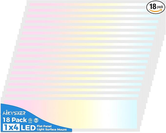 AIKVSXER 18PACK 1x4 LED Flat Panel Light Surface Mount LED Ceiling Light, 5500LM 50W TRIAC 10-100% Dimmable, 3000/4000/5000K AC120V Kitchen Lights Ceiling Flush Mount for Garage/Basement/Laundry