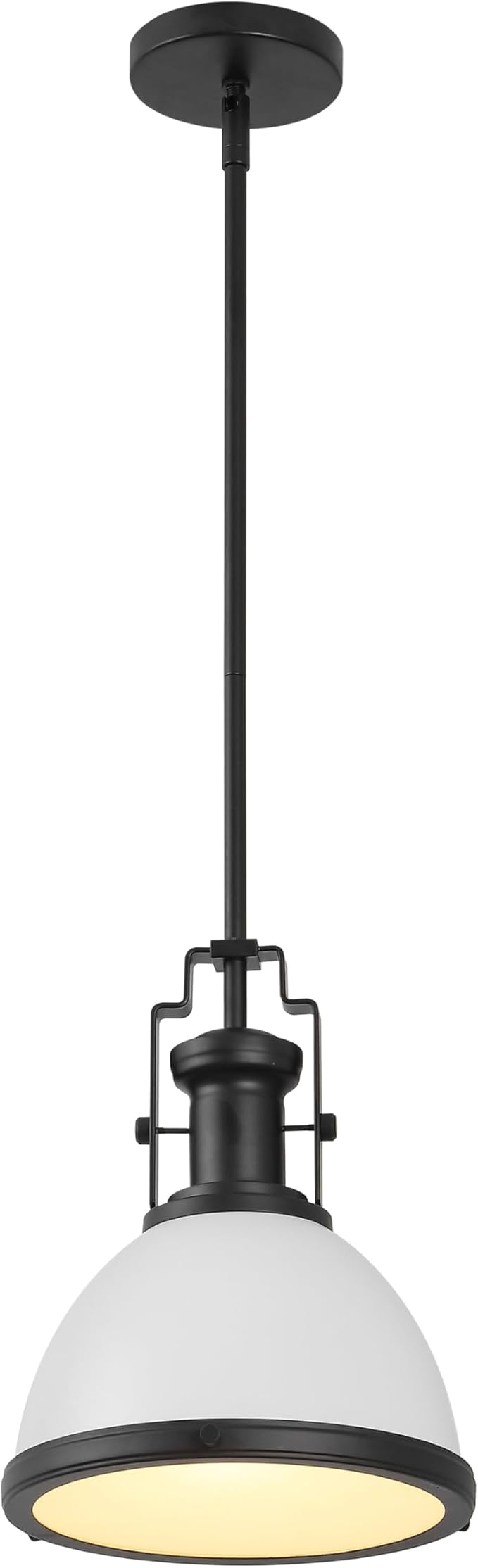 JONATHAN Y 10" Matte Black/White Modern Industrial Iron LED Dome Pendant Light, Adjustable Hanging Fixture for Kitchen Island or Entryway, White Metal Shade, LED Bulb Included (JYL9535E)