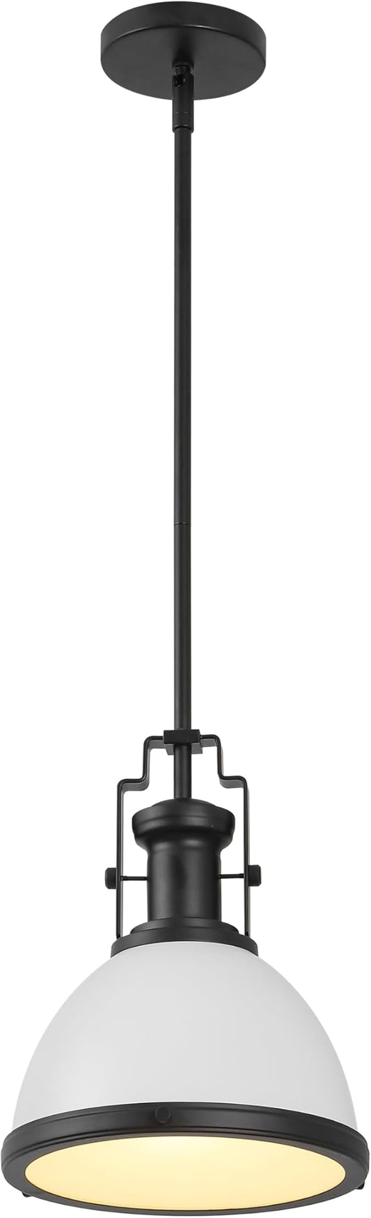 JONATHAN Y 10" Matte Black/White Modern Industrial Iron LED Dome Pendant Light, Adjustable Hanging Fixture for Kitchen Island or Entryway, White Metal Shade, LED Bulb Included (JYL9535E)