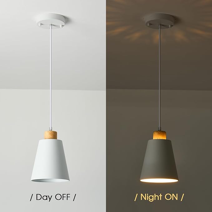 3 Pack Mini White Pendant Light Kitchen Island Modern Wood Pendant Lighting Cone Hanging Lights Hollow Top Nordic Island Light for Counter, Bar, Hallway