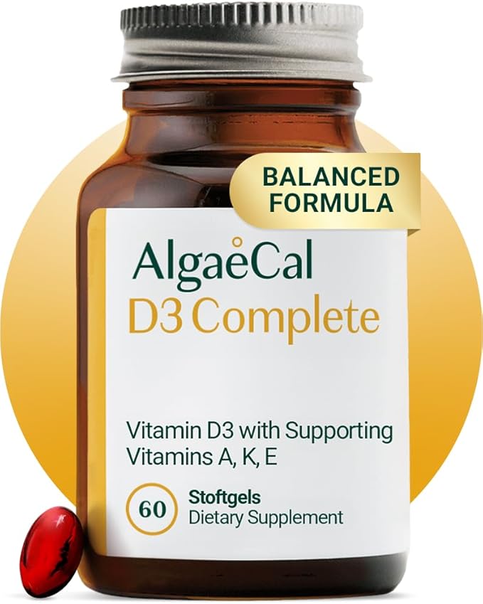 ALGAECAL 4-en-1 Vitamine D3 K2 Complete - Supplément vitaminique ADK, Soutien immunitaire renforcé et Santé osseuse avec D3 K2, A et E - Bien-être général et Force osseuse, 60 gélules faciles à avaler, Fabriqué aux États-Unis