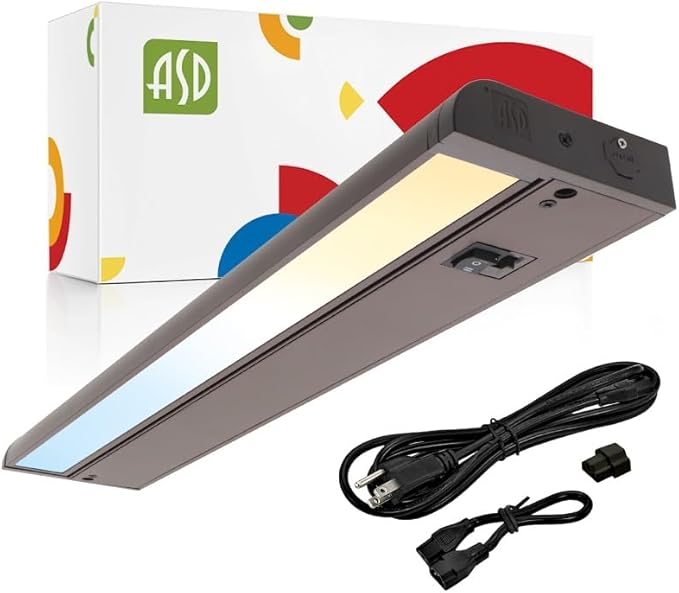 ASD Swivel LED Under Cabinet Lighting Plug in or Hardwired 18 Inch, Dimmable Under Cabinet Lights with High/Low/Off Switch, 3CCT 2700K-4000K, Linkable Under Counter Lights for Kitchen, Bronze, ETL