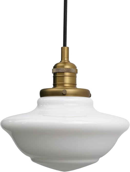 Pathson Modern Pendant Light with Milk White Glass, Vintage Ceiling Pendant Lighting Adjustable Textile Cord, Frosted Ceiling Fixture Lamp for Living Room Bedroom Kitchen Dining Room