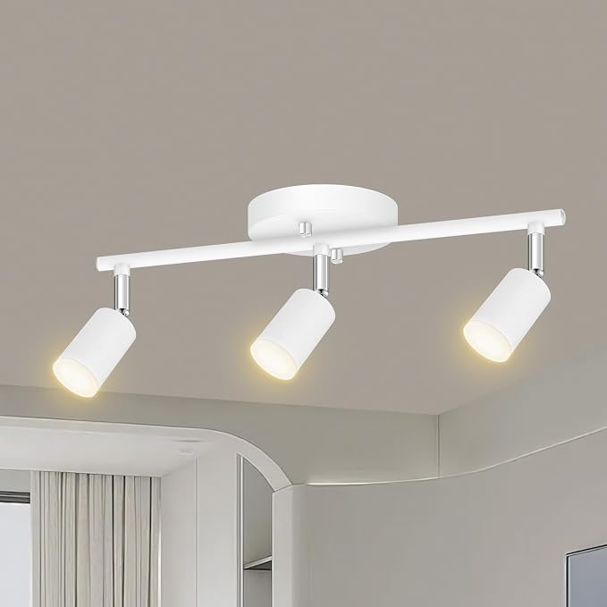 AUQUEE 3 Light Track Lighting Fixtures Ceiling, 12W/2700K White Track Lighting with Acrylic Lampshade & Rotatable Light Heads, 20000hrs Lifespan, Modern LED Track Lights Ceiling for Kitchen/Hallyway