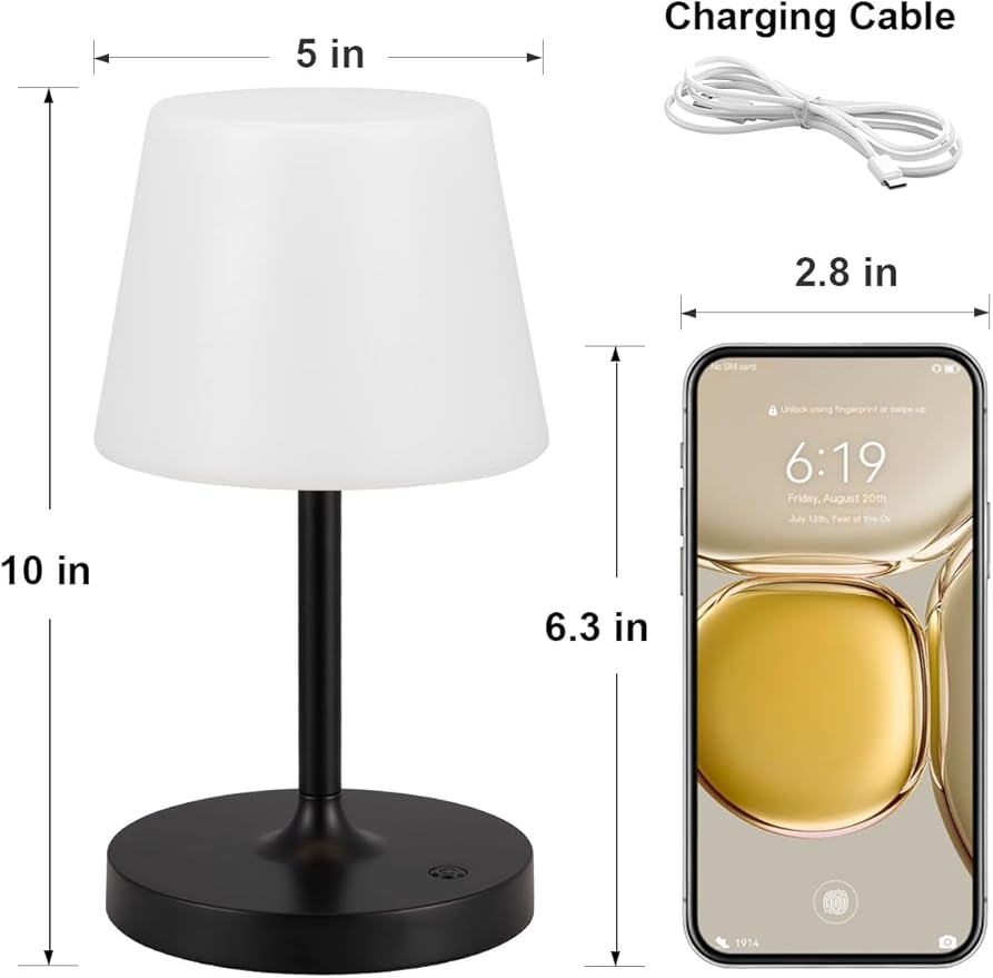 Kakanuo Black Cordless Shower Lamp Waterproof, Rechargeable Cordless Lamp with 4000mAh Battery, Touch Dimmable Table Lamp for Outdoor, Kitchen, Bathroom, Camping, Patio, IP54