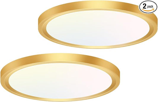 hepside 2PACK Flush Mount LED Ceiling Light Fixture Golden, 12Inch 28W, Dimmable 3000K-4500K-6000K Ceiling Lamp 3200LM Low Profile Ceiling Light for Kitchen Bedroom Hallway