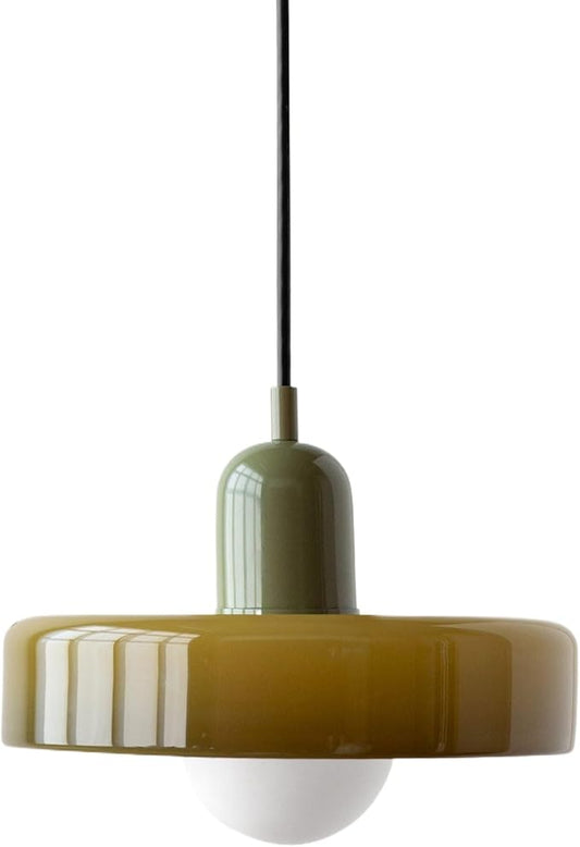 Mid Century Modern Pendant Light Orange Green Glass Hanging Light Nordic Large Single Lamp Vintage Farmhouse Dining Room Chandelier Over Table Kitchen Island Bedroom Hallway Restaurant