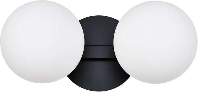Black Bathroom Vanity Light Fixtures, Modern 2 Lights Globe Wall Sconce Lighting, Porch Wall Mount Light Fixture for Bathroom, Mirror Cabinets Hallway Stairs (Matte Black, 2-Light)