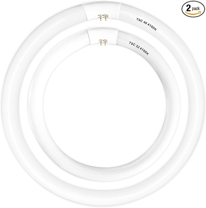 Celiwace FC16T9/CW 40 Watt and FC12T9/CW 32W Set Cool White, 16'' T9 40 Watt Circline Light Bulbs, 12 inch 32W Circular Fluorescent Tube, Round Fluorescent Bulb CRI 82, 4100K, 5300 Lumen G10q