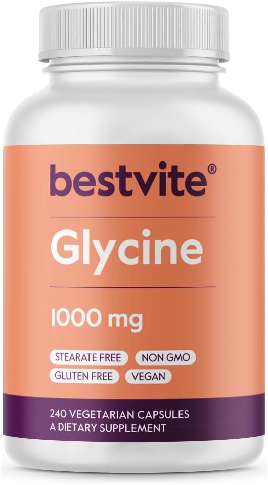 BESTVITE グリシン 1000mg/カプセル (240植物性カプセル) - ステアリン酸塩不使用 - ヴィーガン - 非遺伝子組み換え - グルテンフリー