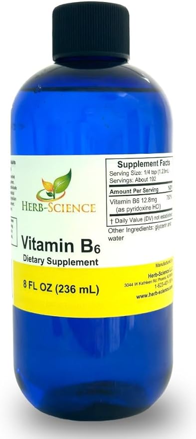 Liquid Vitamin B6 Drops 8 Fl Oz – Large Bottle High Absorption Pyridoxine for Energy Mood Nervous System Support – Vegan Non-GMO Alcohol Free B6 Supplement – Better Than Capsules Pills