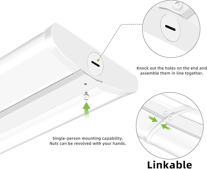 hykolity 4FT LED Wraparound Light with 3 Wattages/3 Lumens/3 CCT Selectable, 55W/65W/75W, 5500lm/6500lm/7500lm, 3000K/4000K/5000K Flush Mount Ceiling Light for Office Kitchen, ETL, 4 Pack
