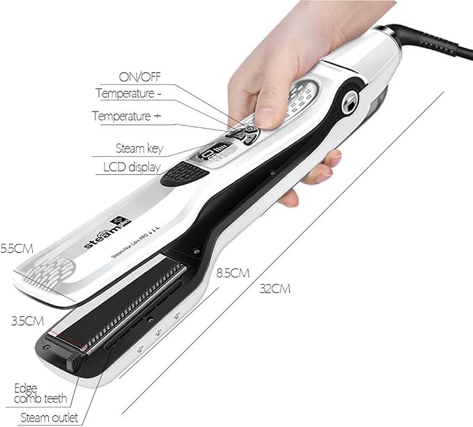 Professional Steam Hair Straightener Brush Ceramic Flat Iron, Electric Hair Crimper Heating Comb Straightening Iron, Fast Steamer Hair Styling Appliances For All Hair Types (White)