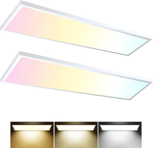 AIKVSXER 2PACK 1x4 LED Flat Panel Light Surface Mount LED Ceiling Light, 5500LM 50W TRIAC 10-100% Dimmable, 3000/4000/5000k Selectable, 120V Kitchen Ceiling Light Fixtures for Garage/Laundry White