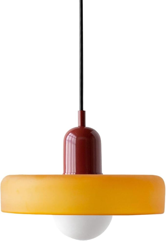 Mid Century Modern Pendant Light Orange Green Glass Hanging Light Nordic Large Single Lamp Vintage Farmhouse Dining Room Chandelier Over Table Kitchen Island Bedroom Hallway Restaurant