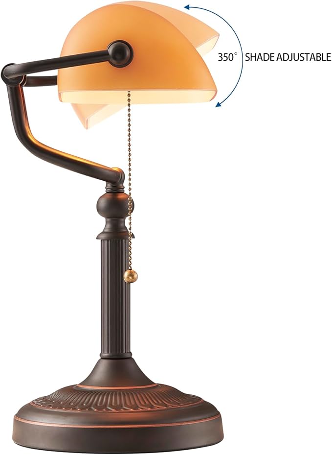 Matted Orange Glass Bankers Desk Lamp with Pull Chain Switch Plug in Fixture