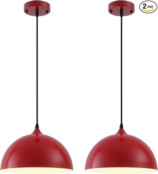 Red Farmhouse Pendant Light 11.8inches 2 Packs,Kitchen Pendant Lights, Industrial Pendant Light, Pendant Lights Kitchen Island for Living Room, Bedroom, Dinning Room, Office