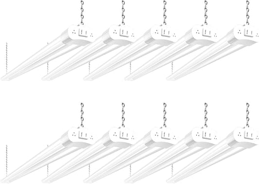 hykolity 10 Pack 4FT Linkable LED Shop Light for Garage, 6500lm, 4FT 60W Utility Light Fixture, 5000K Daylight LED Workbench Bay Lighting with Plug, Hanging or Surface Mount, White - ETL