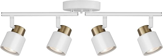 4 Light Track Lighting Kit, Matte White Brass Finish Adjustable with Modern Flush Mount Ceiling Spotlight for Kitchen,Dining,Living Room,Home Improvement