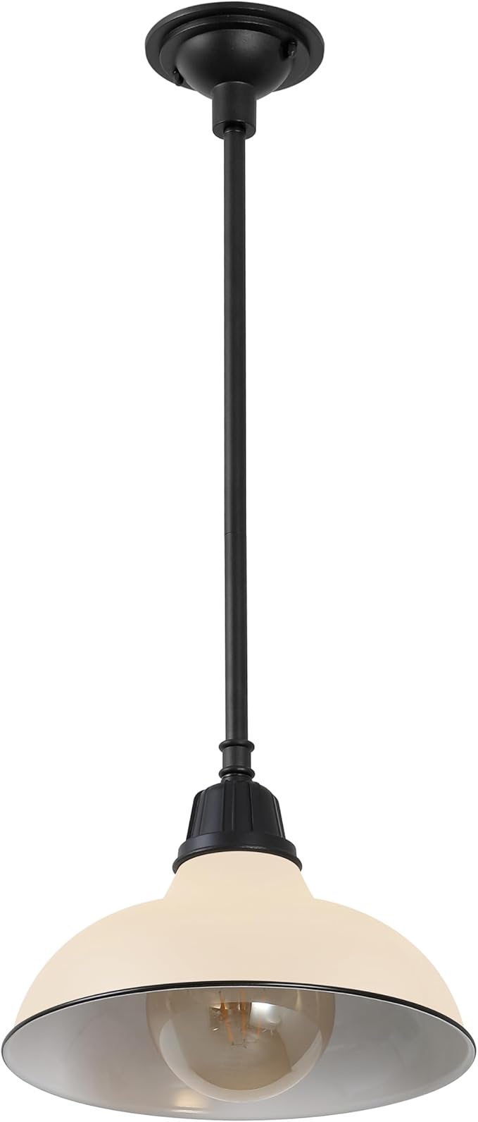 JONATHAN Y 12.25" Matte Almond 1-Light Farmhouse Indoor/Outdoor LED Pendant Iron Hanging Light, and Black Metal Shade, Rustic Ceiling Lamp for Kitchen Island, LED Bulb Included (JYL7611J)