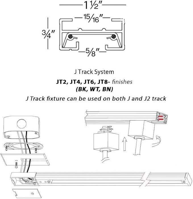 WAC Lighting JT4-BK 120V 4 Foot J Track with Mounting Hardware and Two End Caps, Single Circuit, Black